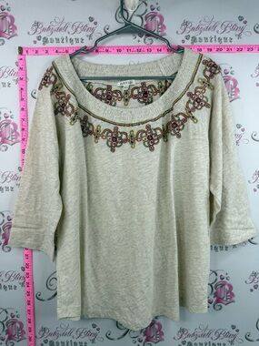 Orvis embroidery shirt top Women's Cream Embroidered Scoop Neck Top
